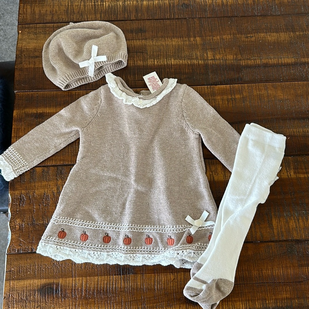 Max Studio Pumpkin Sweater Dress with Hat & Stockings